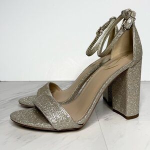 Sam Edelman Yaro Gold Silver Glitter Block Heel Sandal 10W
